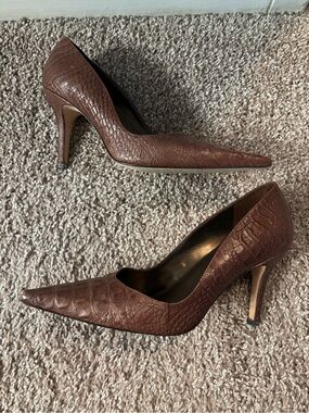 Vintage inspired croc print heels